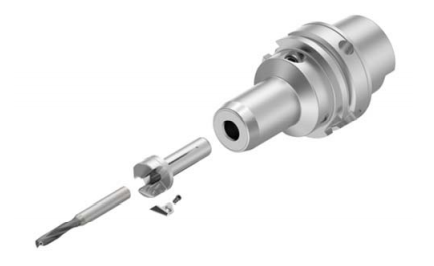 Kennametal’s HiPACS is a cost-effective and easy-to-assemble system comprised of three components: a reducer sleeve, countersinking insert and solid carbide drill. The system works with any standard hydraulic chuck.